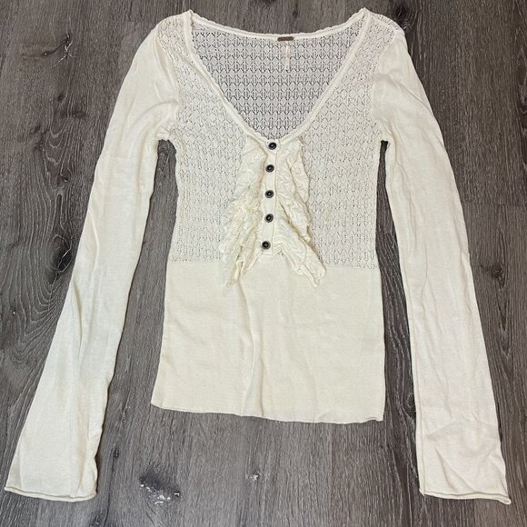 Free People Womens Lace Button-Front Long‎ Sleeve Top Cream Size XS - Picture 1 of 8
